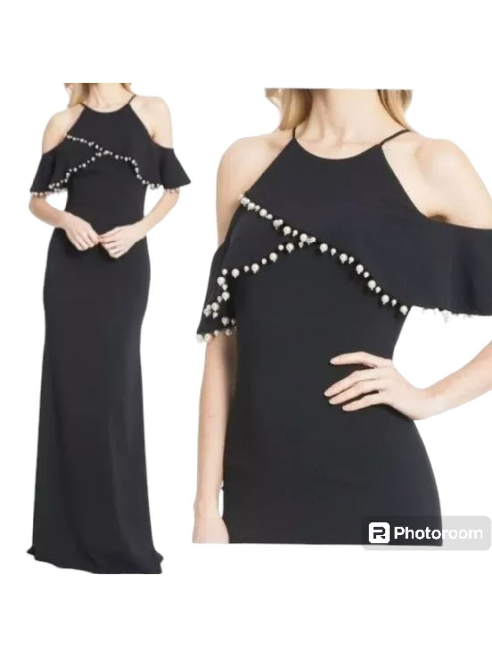 BADGLEY MISCHKA Formal Long Evening Gown with Luxury Pearl Details